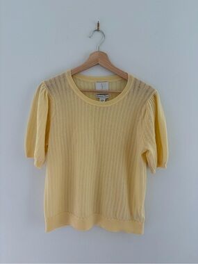 Joie Butter Yellow Ribbed Puff-Sleeve wool Knit Top, M